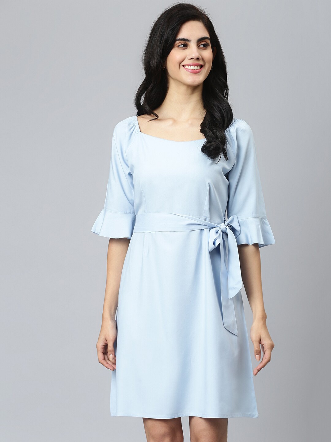 

FLAMBOYANT Blue Bell Sleeves A-Line Dress