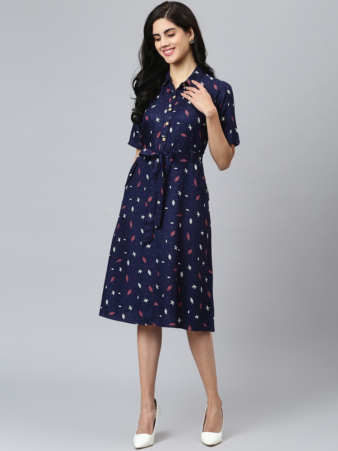

FLAMBOYANT Women Blue Floral A-Line Midi Dress