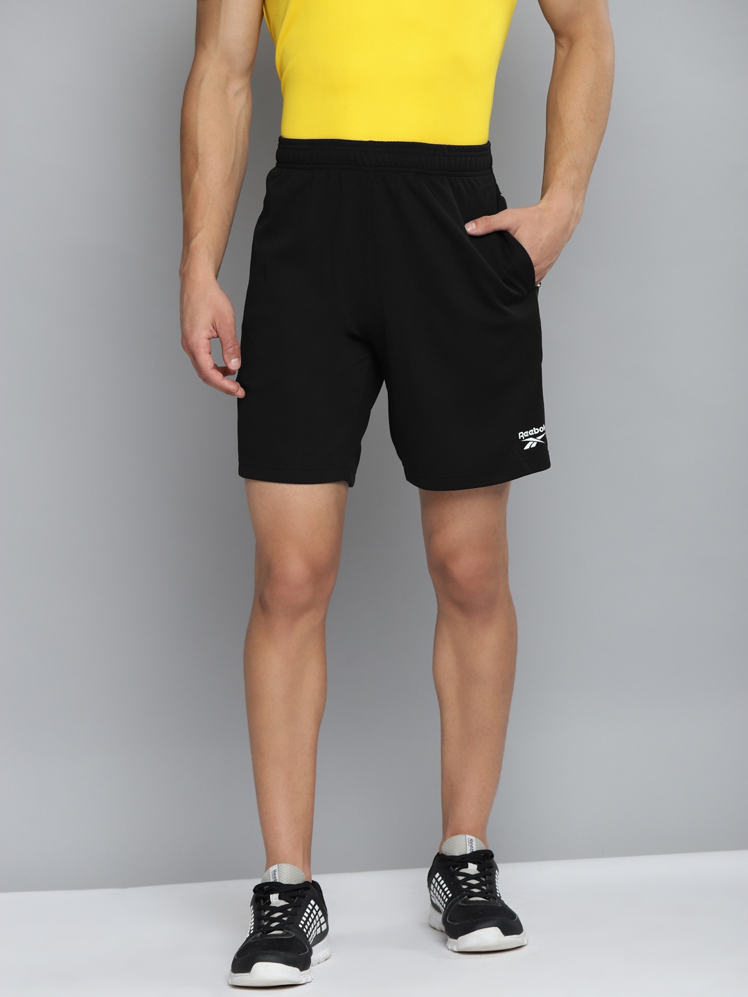 

Reebok Men Black Knitted Sports Shorts