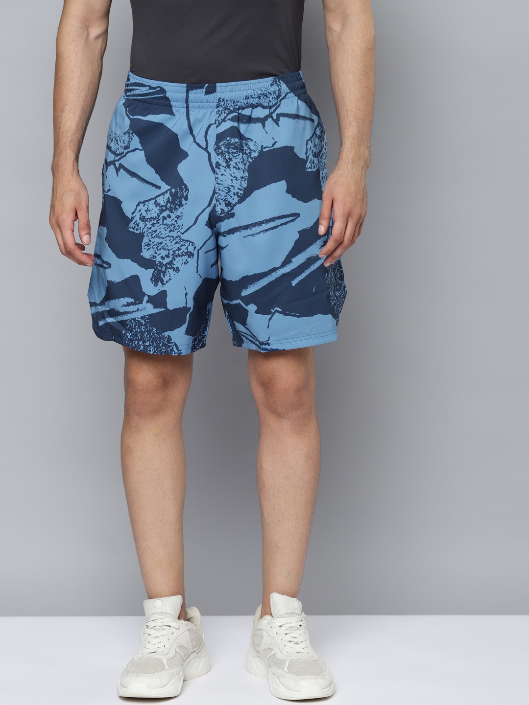 Reebok Men Blue WOR AOP Abstract Print Training Sports Shorts