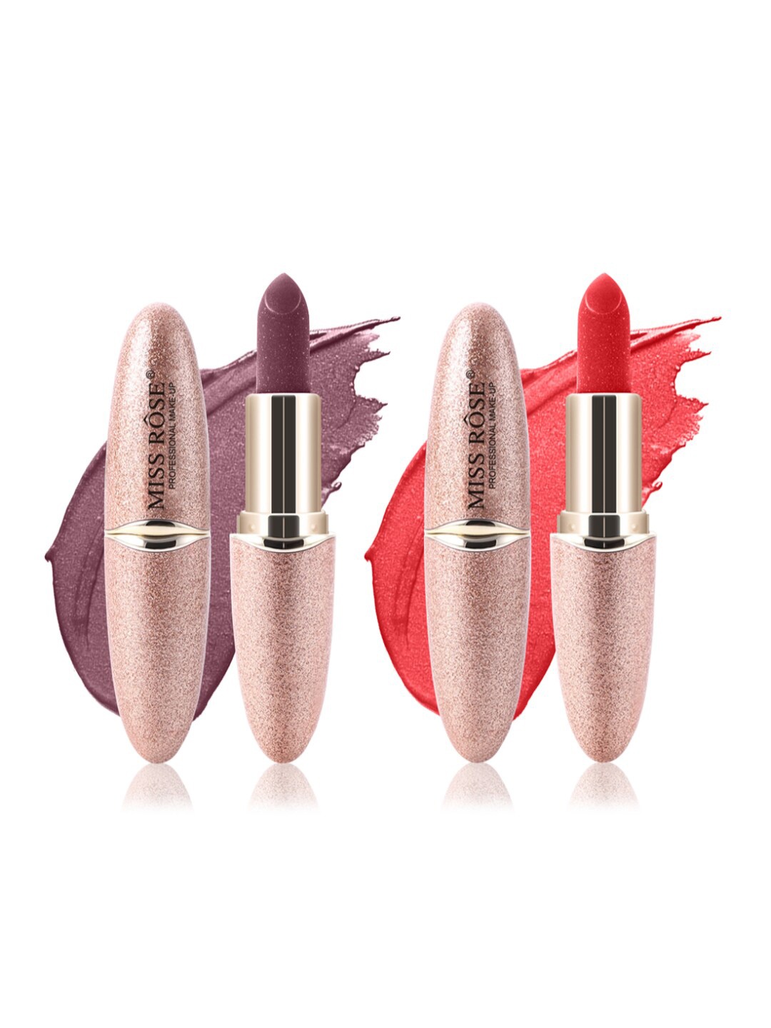 

MISS ROSE Professional Make-Up Set of 2 Matte Smooth Velvet Lipstick - 03 & 44, Red