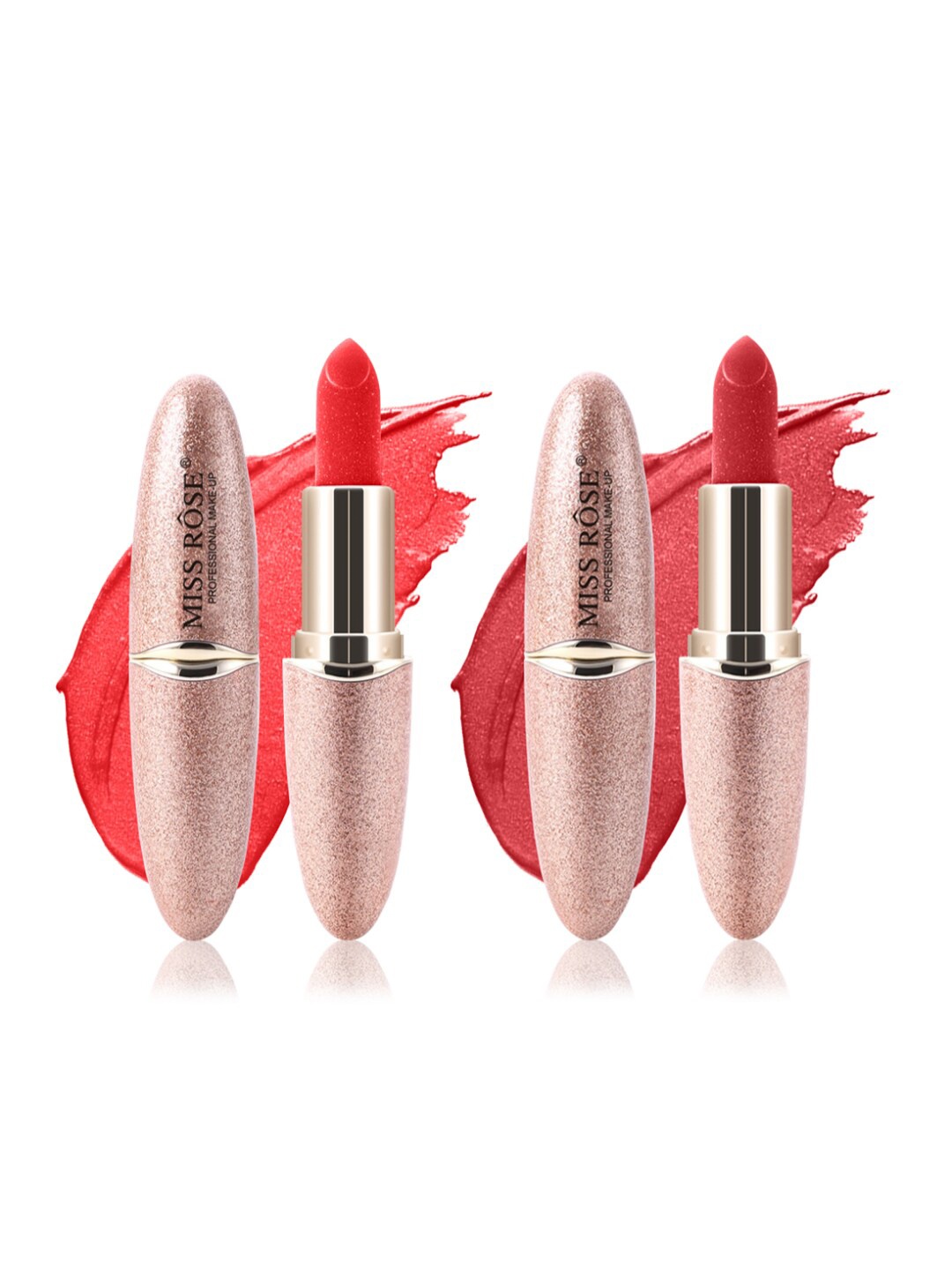 

MISS ROSE Professional Make-Up Set of 2 Matte Smooth Velvet Lipstick - 43 & 48, Red