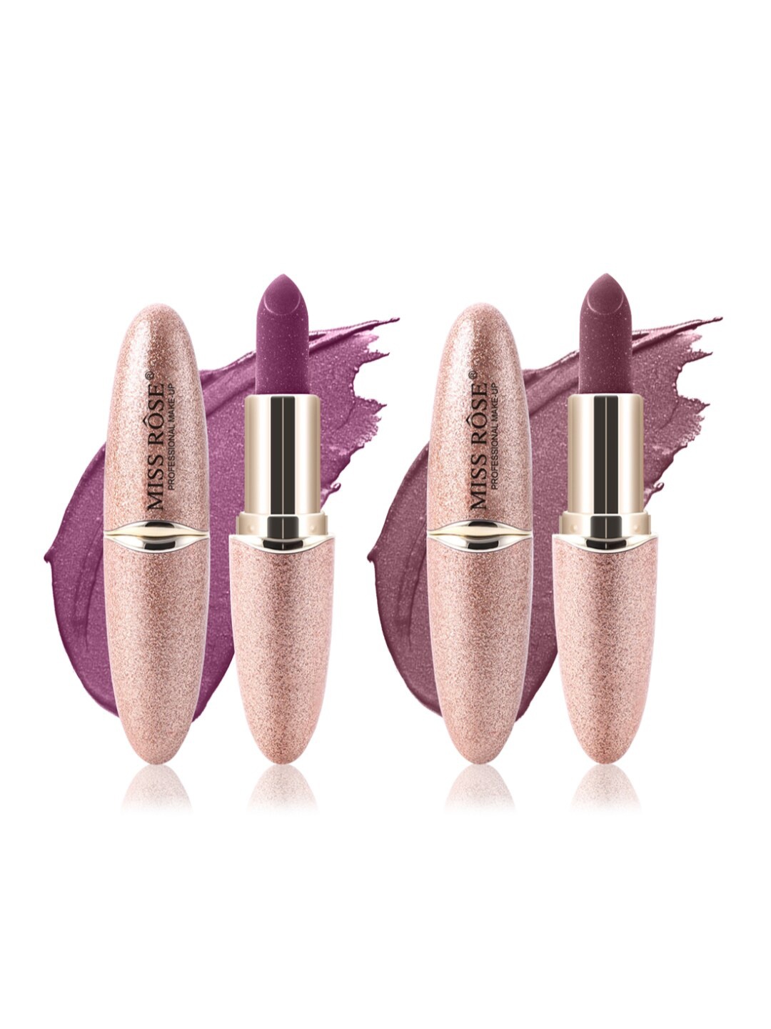 

MISS ROSE Set of 2 Matte Smooth Velvet Lipstick 7301-411 02+03, Purple