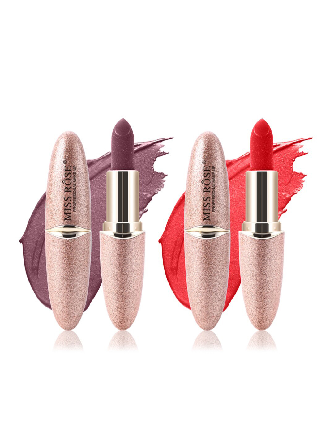 

MISS ROSE Professional Make-Up Set of 2 Matte Smooth Velvet Lipsticks - 03 & 46, Purple