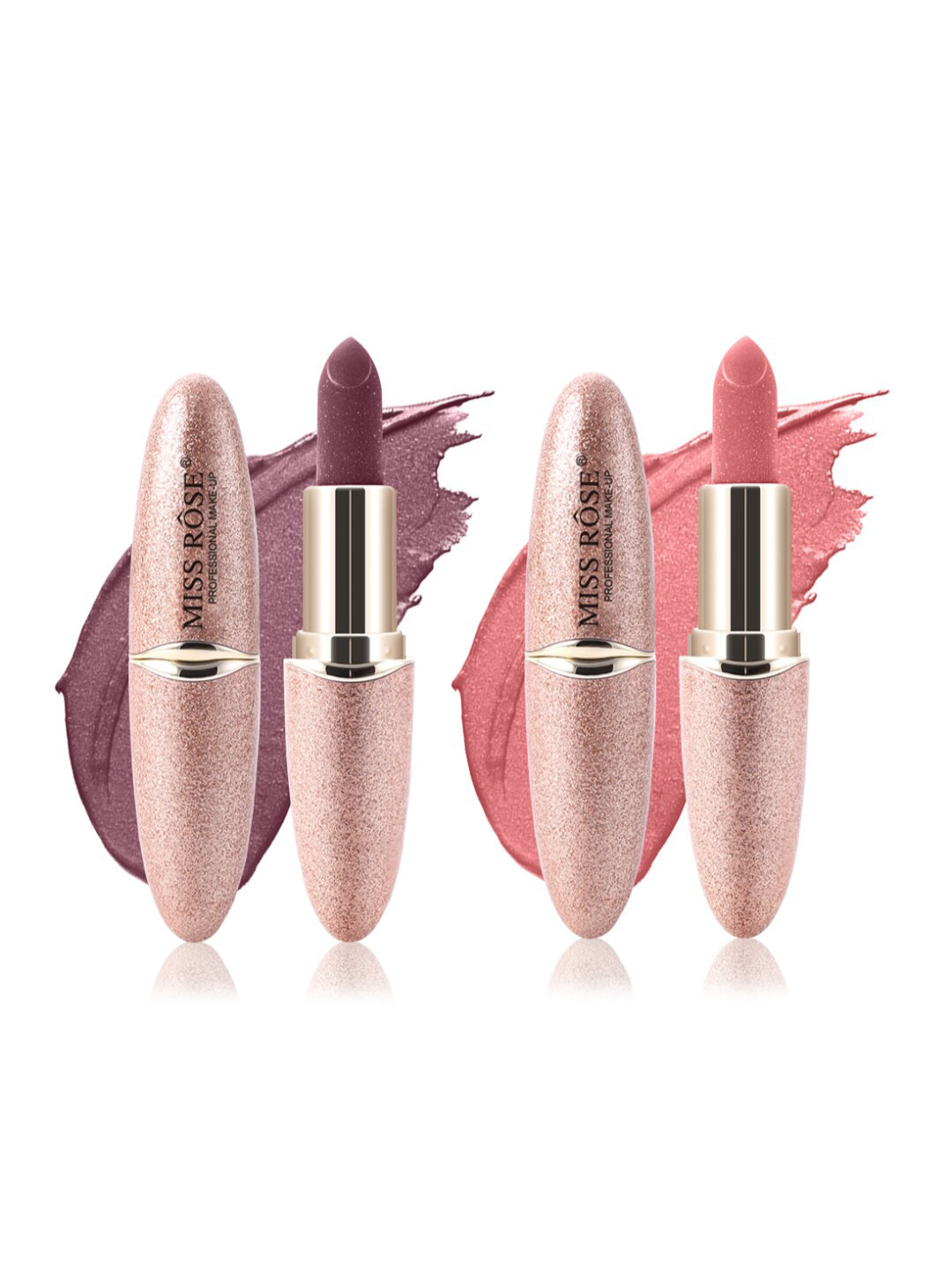 

MISS ROSE Professional Make-Up Set of 2 Matte Smooth Velvet Lipsticks - 03 & 06, Purple