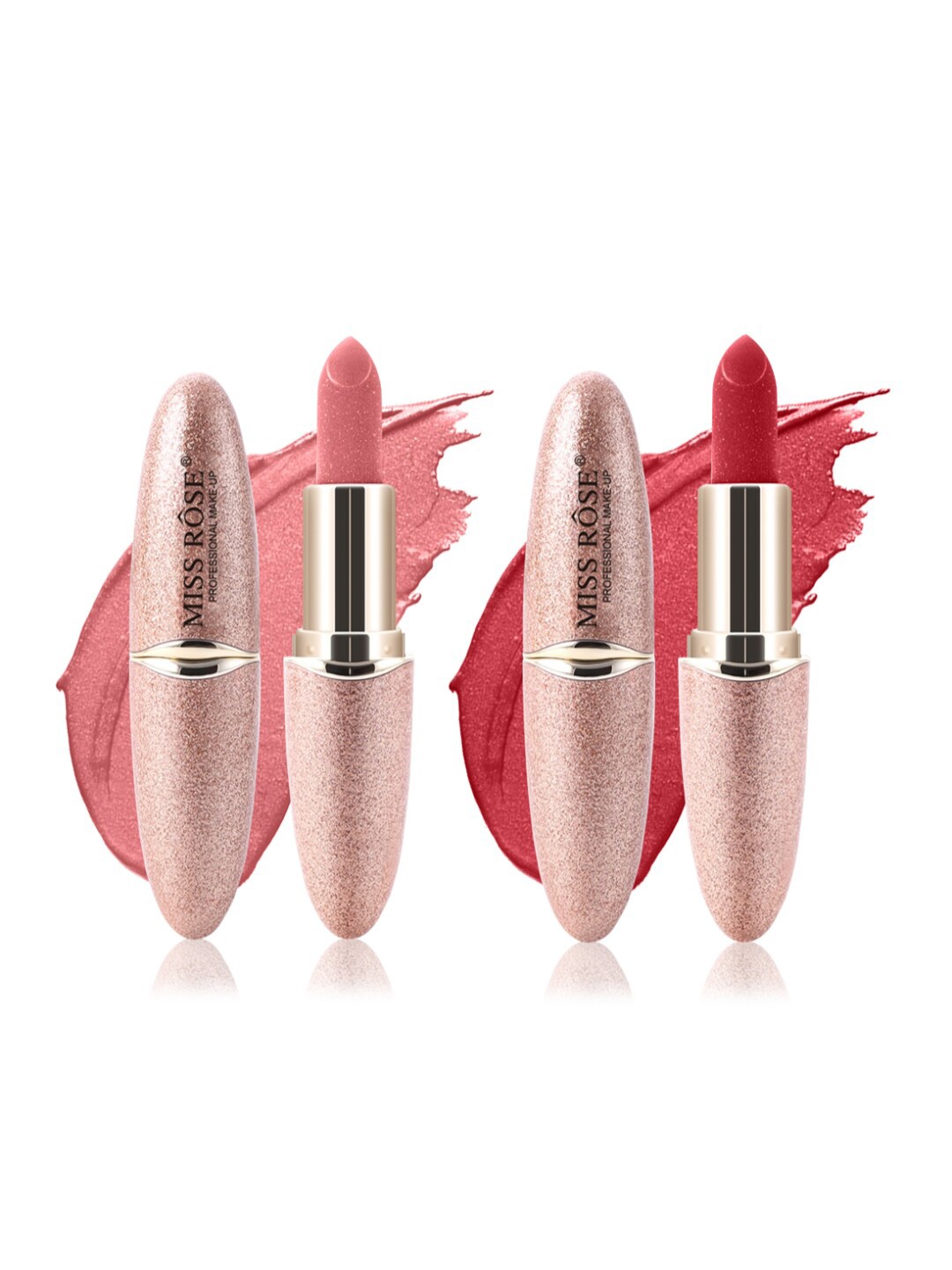 

MISS ROSE Professional Make-Up Set of 2 Matte Smooth Velvet Lipsticks - 06 & 47, Pink