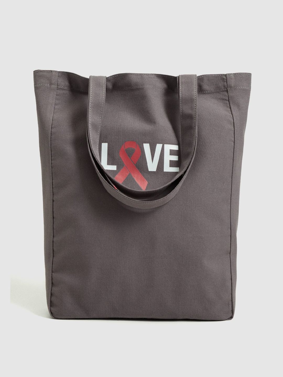 

MANGO Charcoal Grey & White Typography Printed Structured Cotton Tote Bag