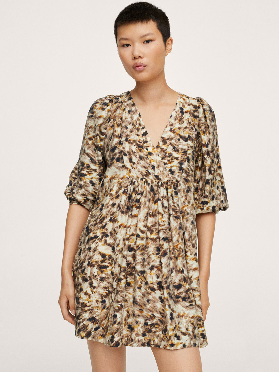 

MANGO Women Brown & Beige Animal Printed Wrap Dress