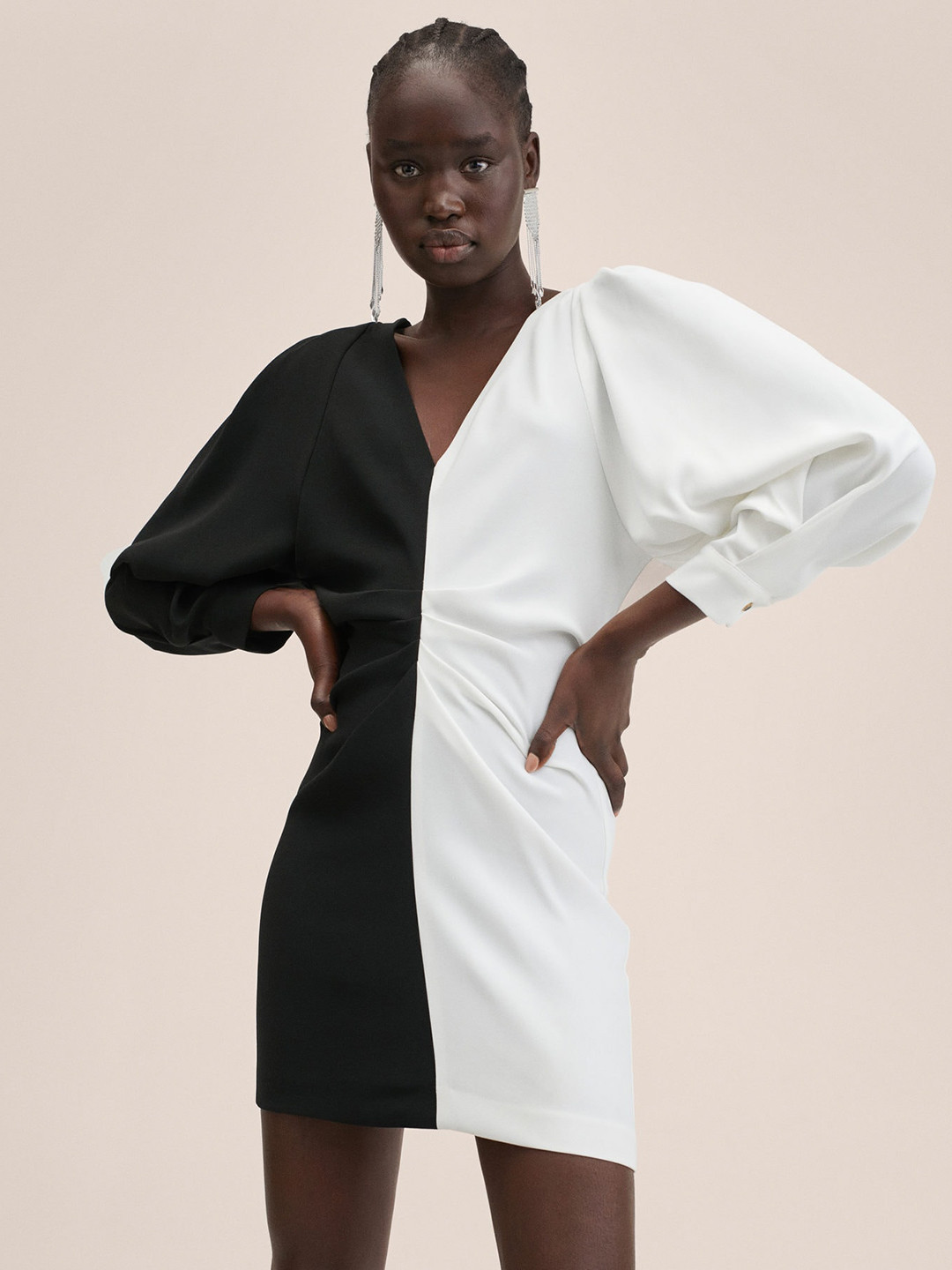 

MANGO Black & White Colourblocked Sheath Dress