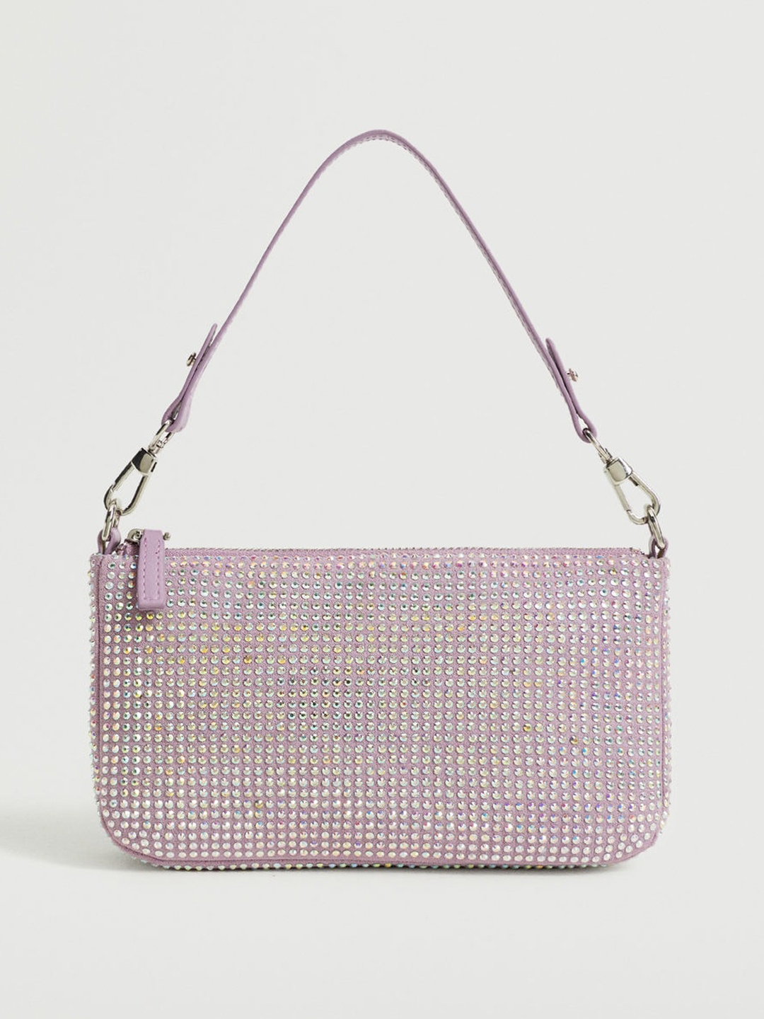 

MANGO Lavender Stone Embellished Structured Sling Bag