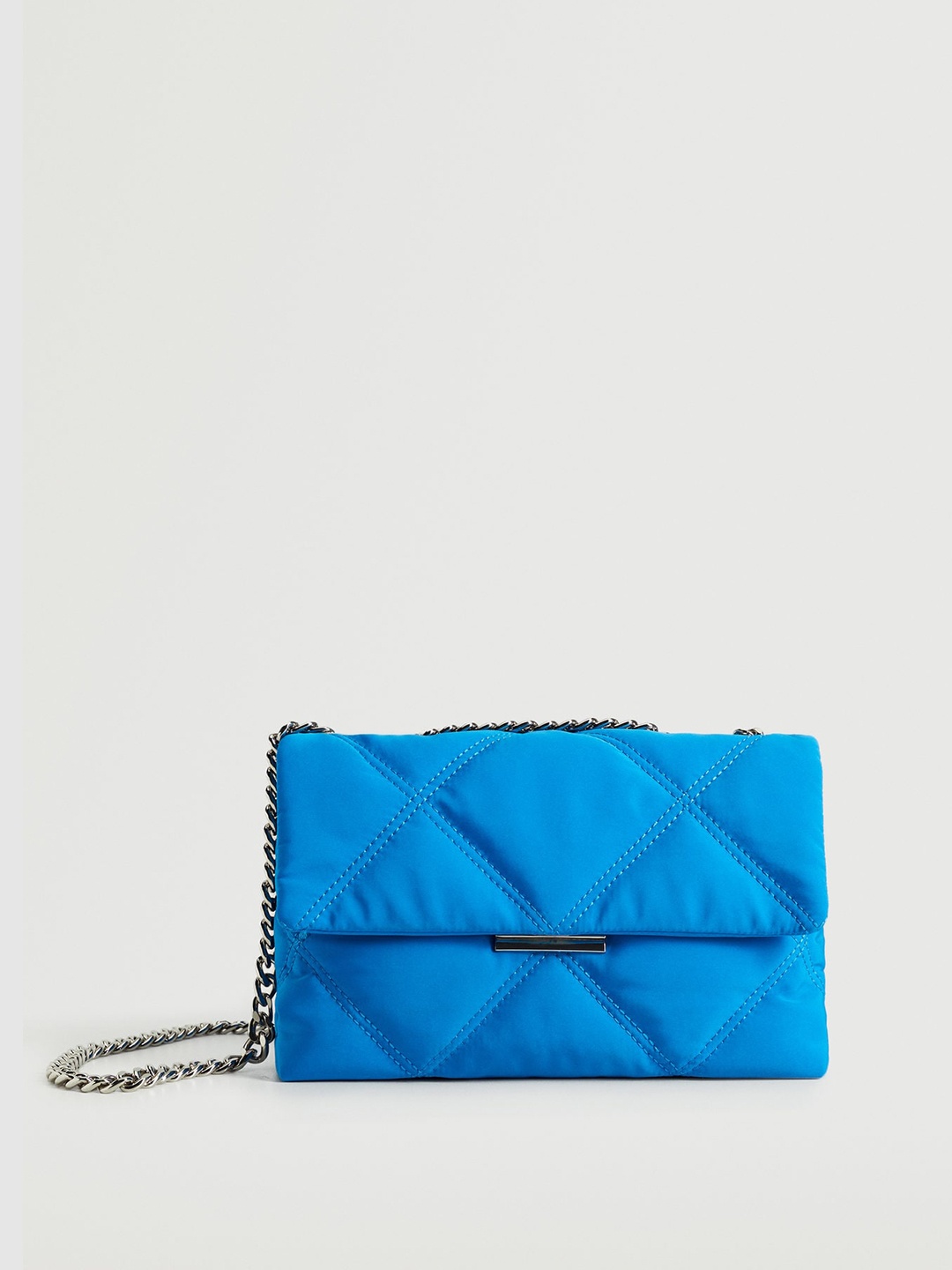 

MANGO Blue Solid Quilted Structured Sling Bag