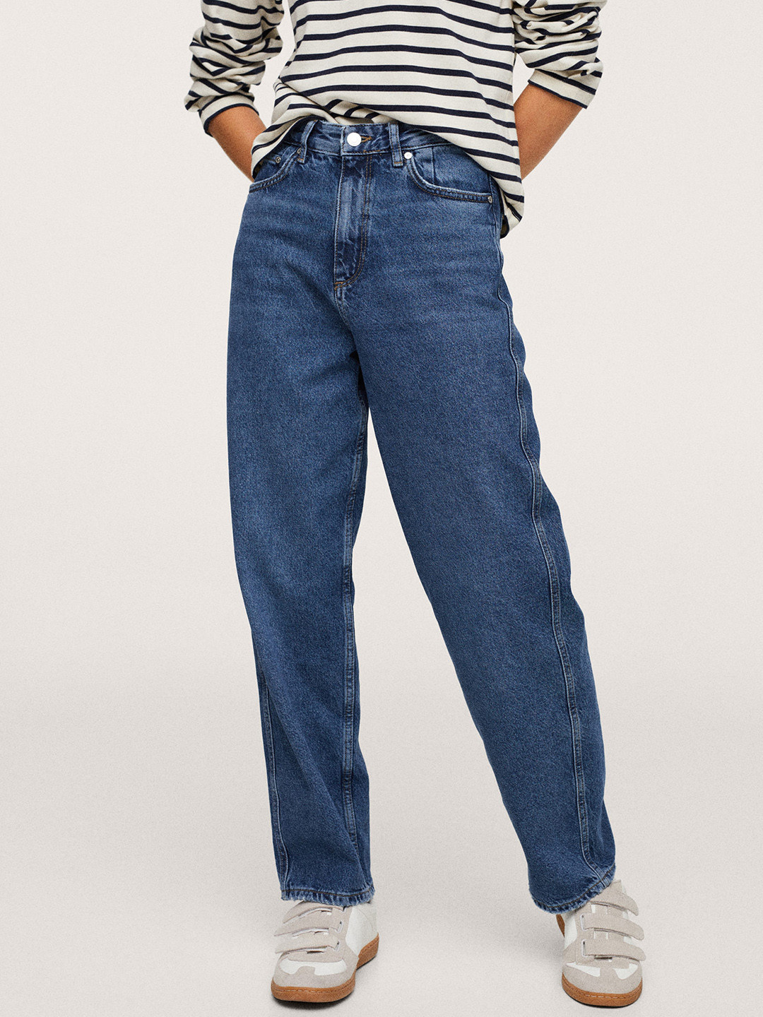 

MANGO Women Blue Pure Cotton Tapered Fit High-Rise Jeans