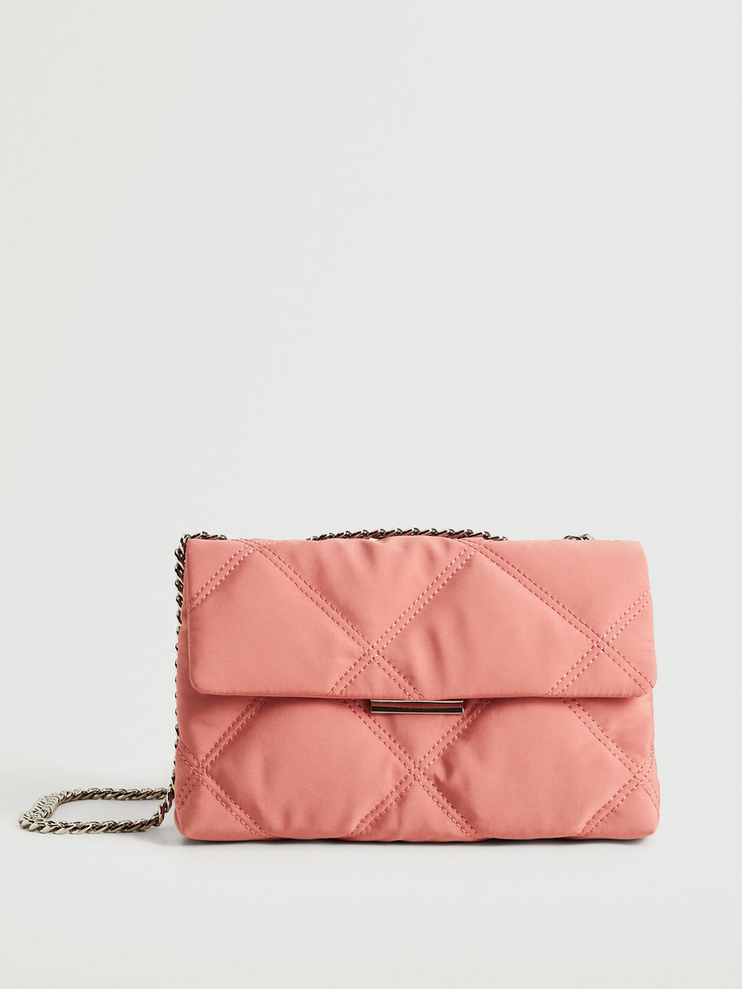 

MANGO Pink Solid Structured Quilted Sling Bag