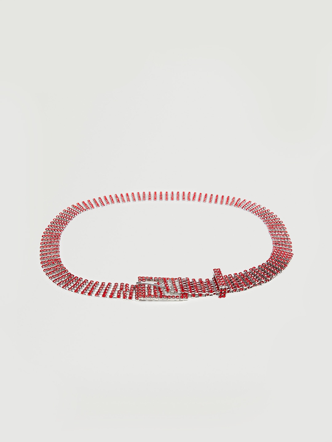 

MANGO Women Silver-Toned & Red Stone Studded Belt