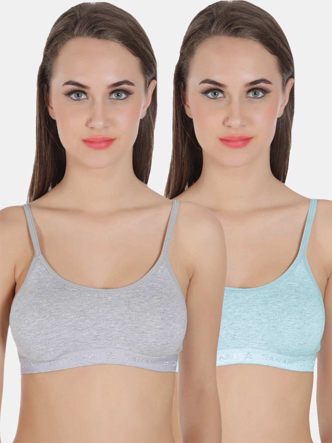 

Sonari Pack of 2 Grey & Turquoise Blue Cami Bra