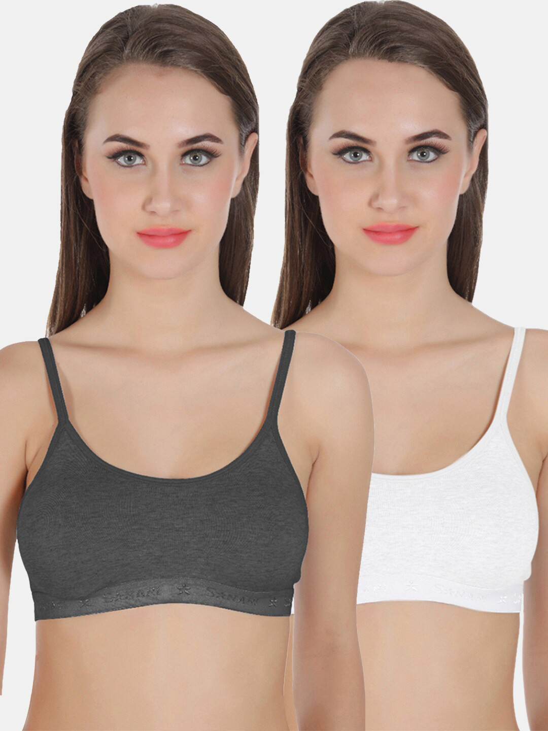 

Sonari Pack of 2 Grey Melange & White Non Padded Cami Bra