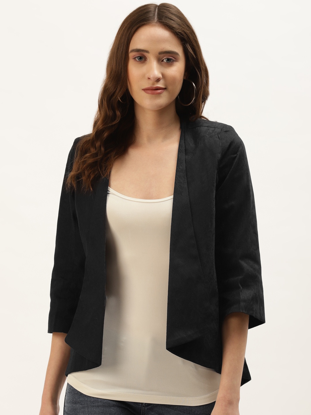 

urSense Women Black Self Design Shrug