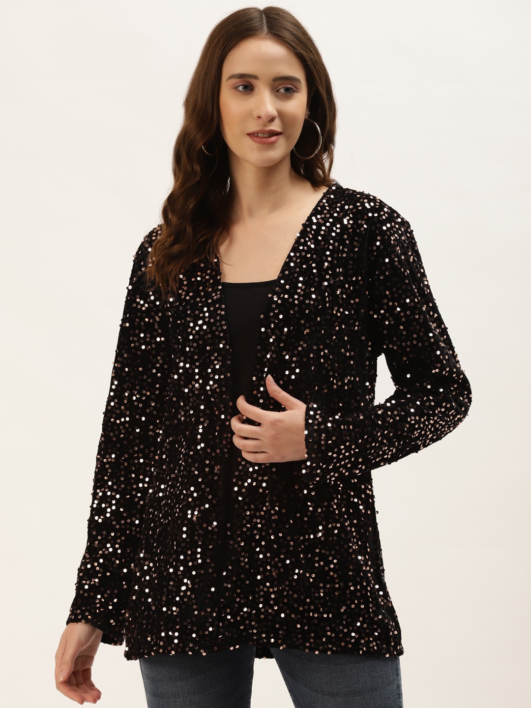 

urSense Women Coffee Brown Embellished Party Shrug