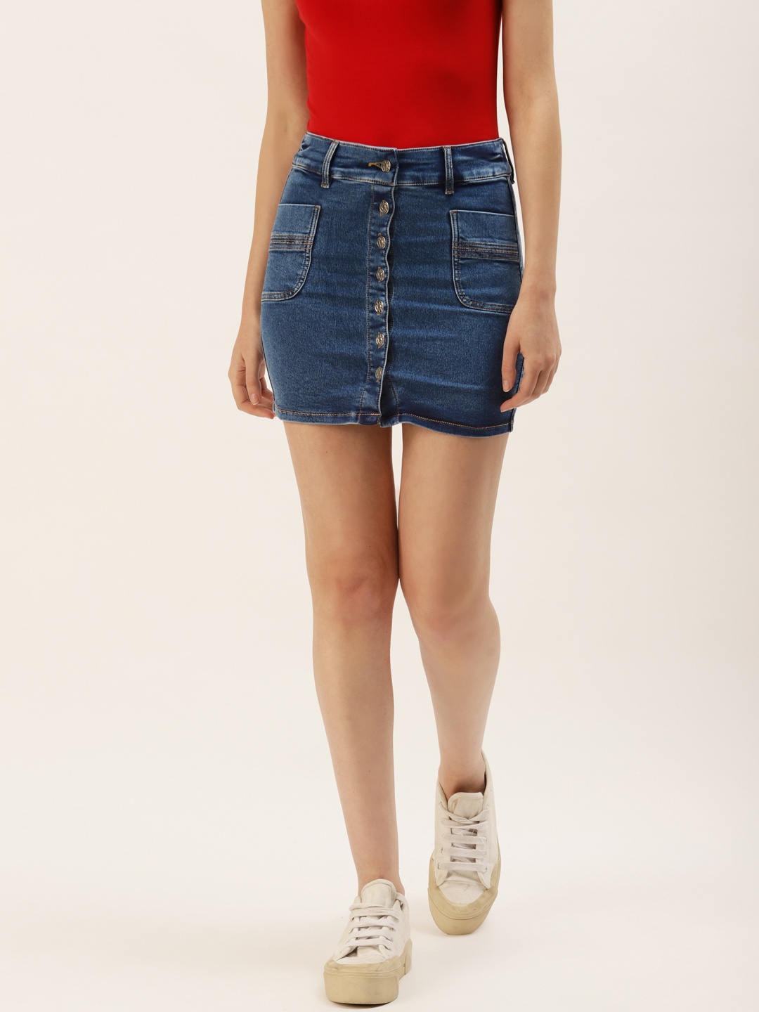 

urSense Women Blue Sold Denim Mini Skirt