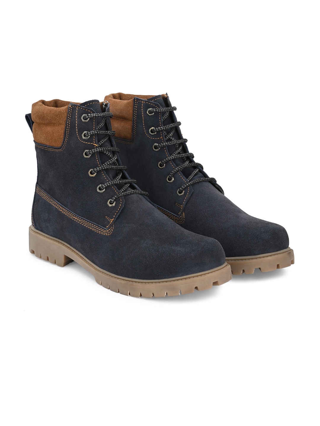 

SHENCES Men Navy Blue Textured Flat Boots