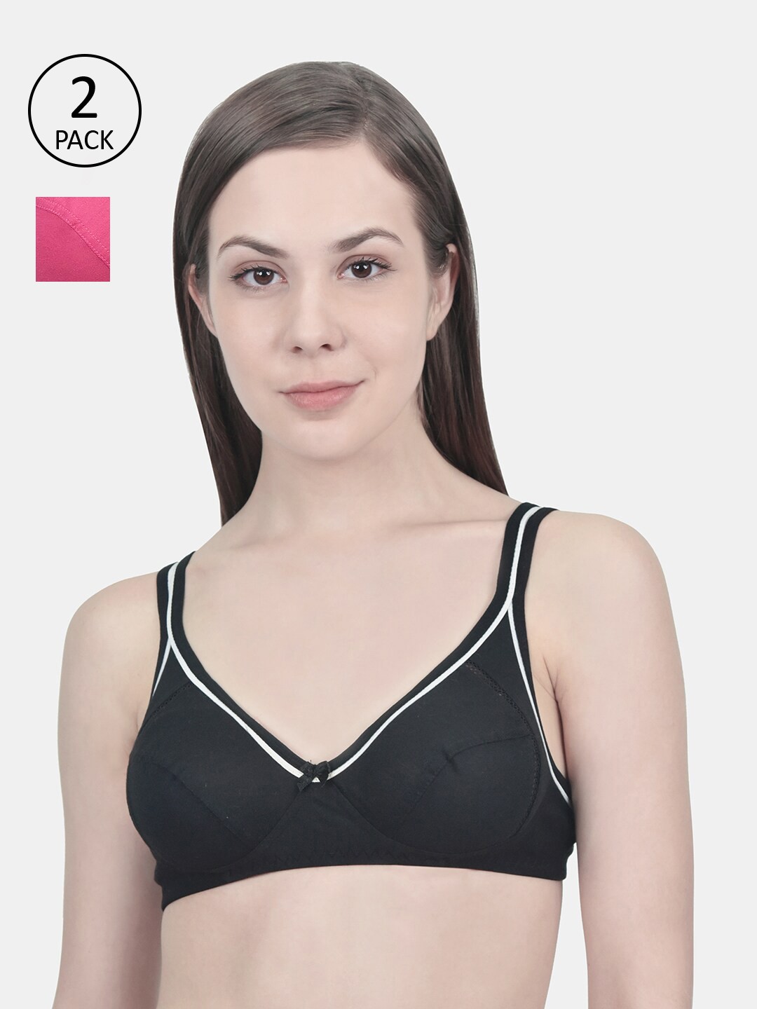 

Innocence Pack of 2 Black & Pink Non Padded Bra