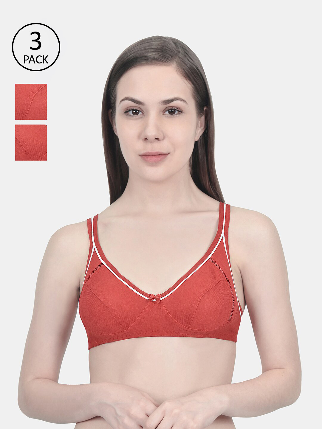 

Innocence Red Set of 3 Solid Non Padded Bra