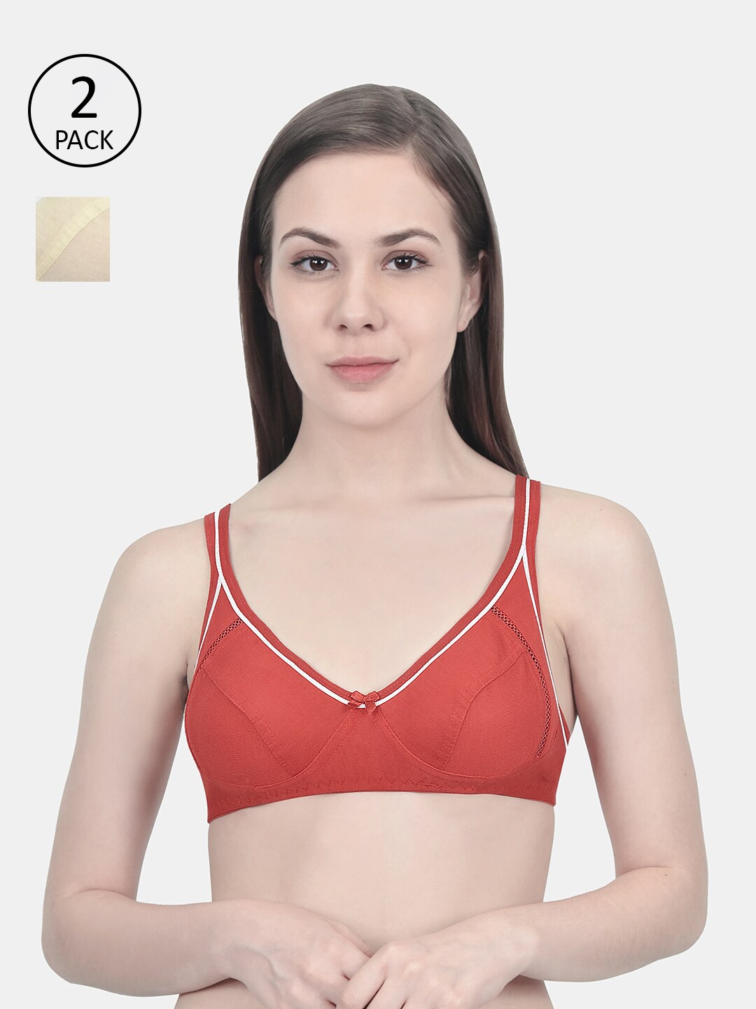 

Innocence Red & Cream Set of 2 Solid Non Padded Bra