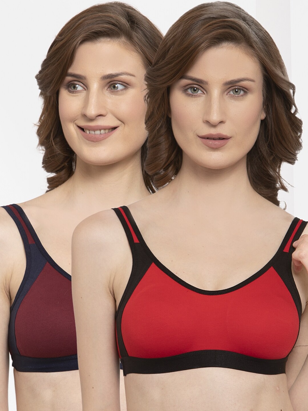 

Innocence Red & Maroon Set of 2 Non Padded Non Wired Full Coverage Sports Bra
