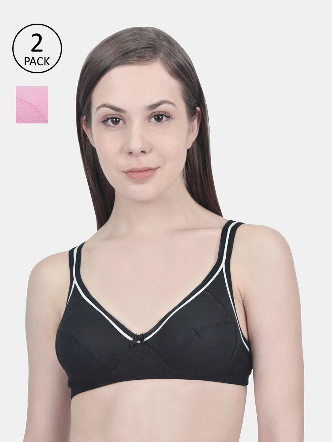 

Innocence Pink & Black Set of 2 Non Padded Non Wired Full Covered Bra