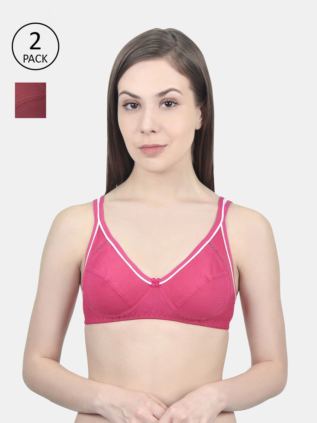 

Innocence Fuchsia & Maroon Set Of 2 Solid Non-Padded Everyday Bra