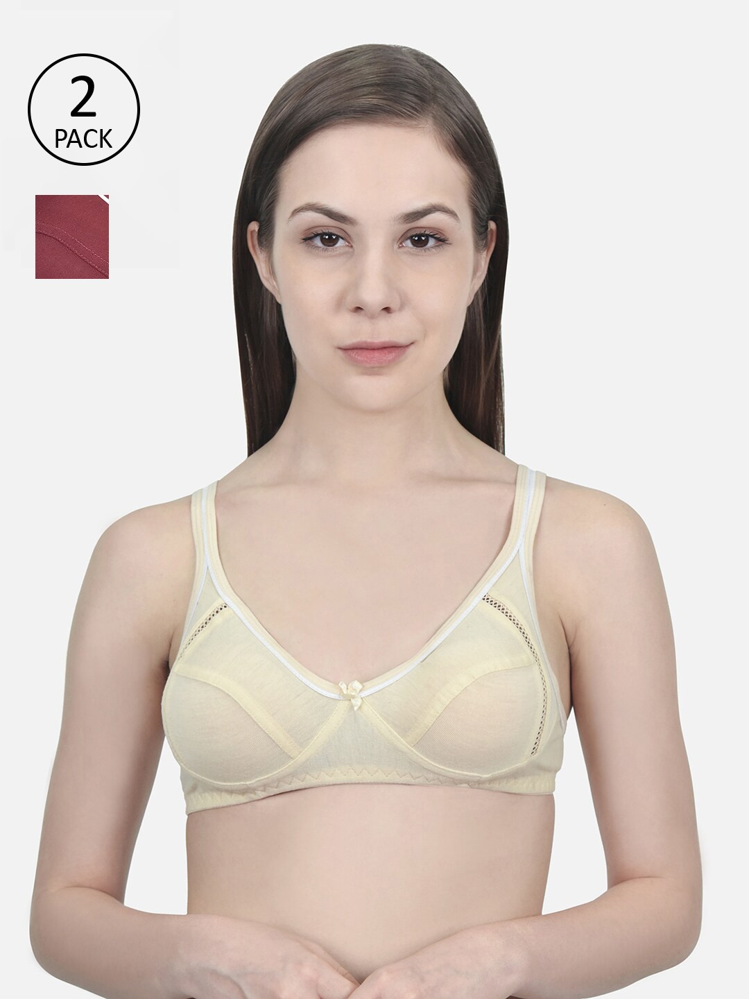 

Innocence Pack of 2 Maroon & Beige Non Padded Bra