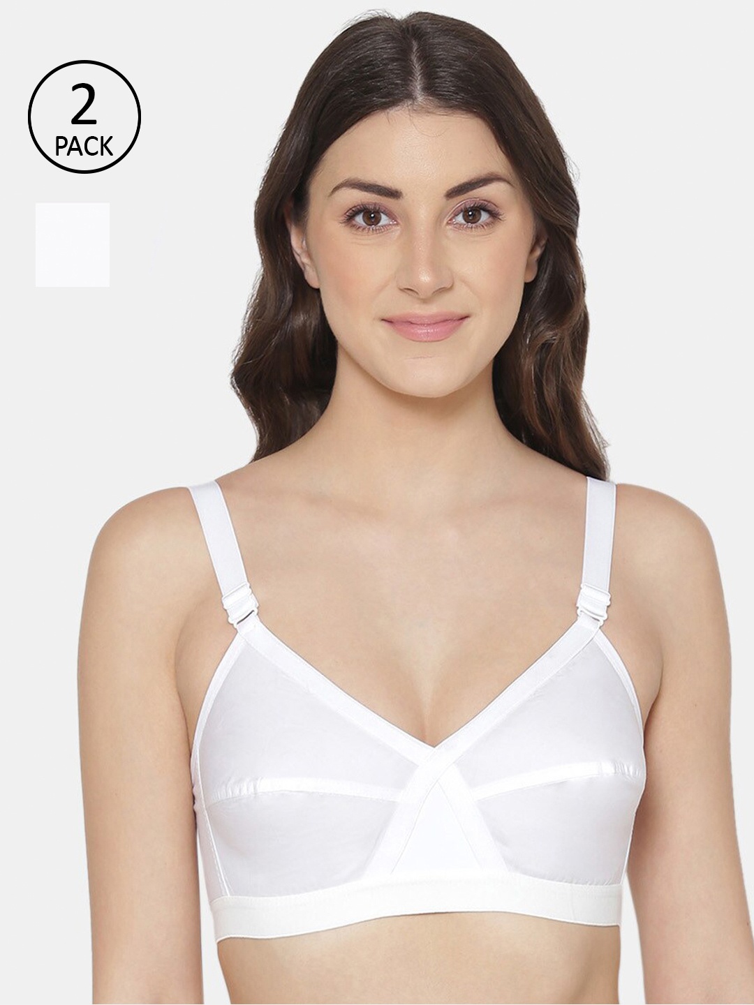 

KOMLI White Pack of 2 Non Padded Full Coverage Bra