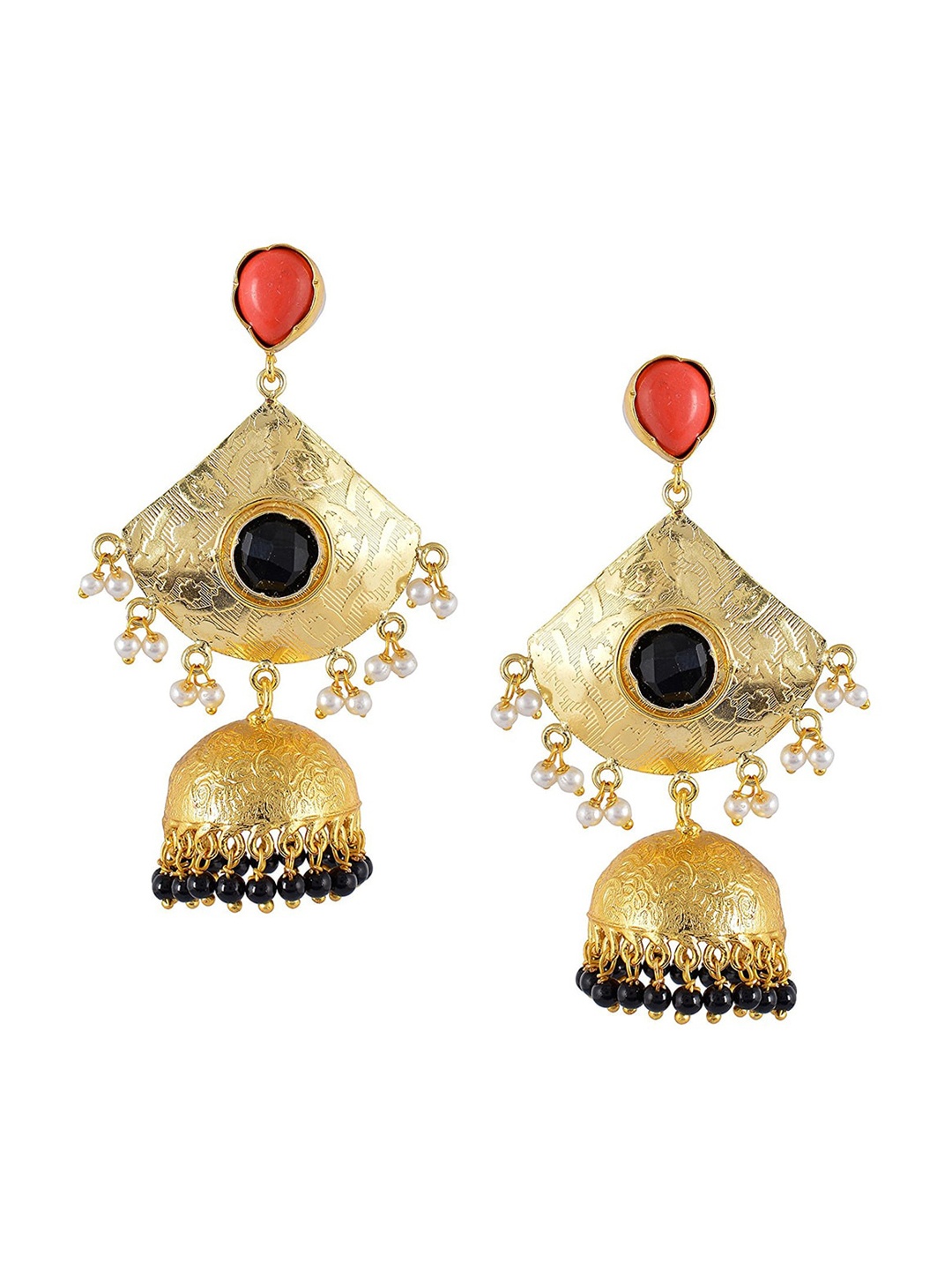 Tistabene Black & Gold-Toned Dome Shaped Jhumkas Earrings