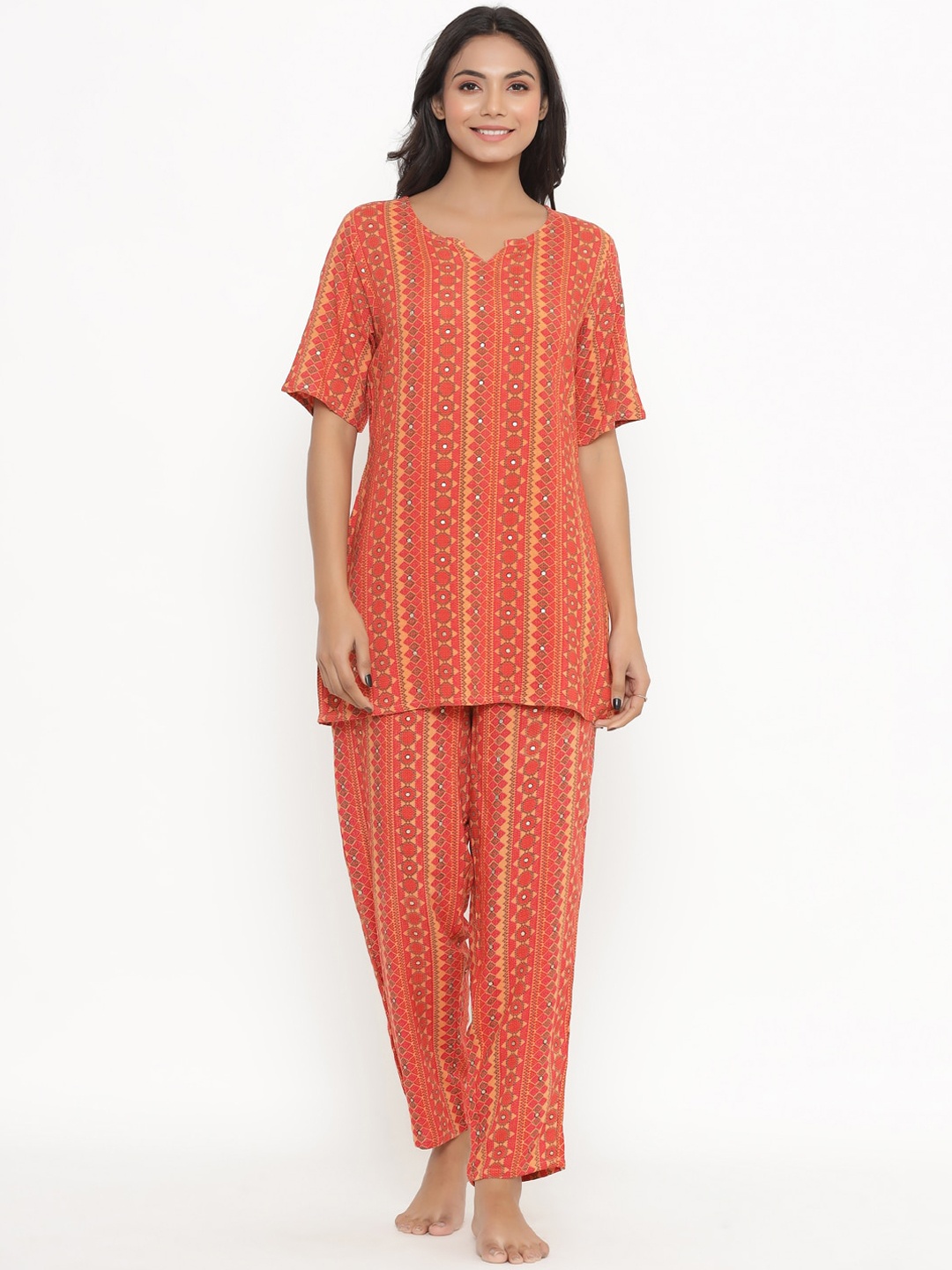 

DIVYANK Women Orange Printed Night suit