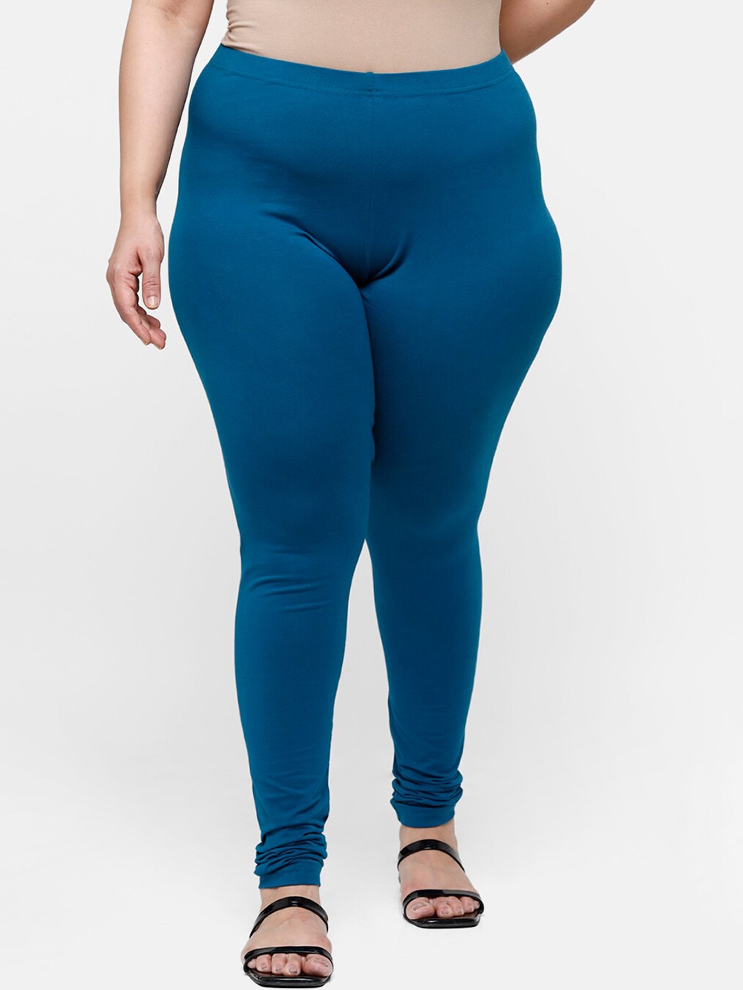 

De Moza Women Teal Solid Churidar-Length Cotton Leggings