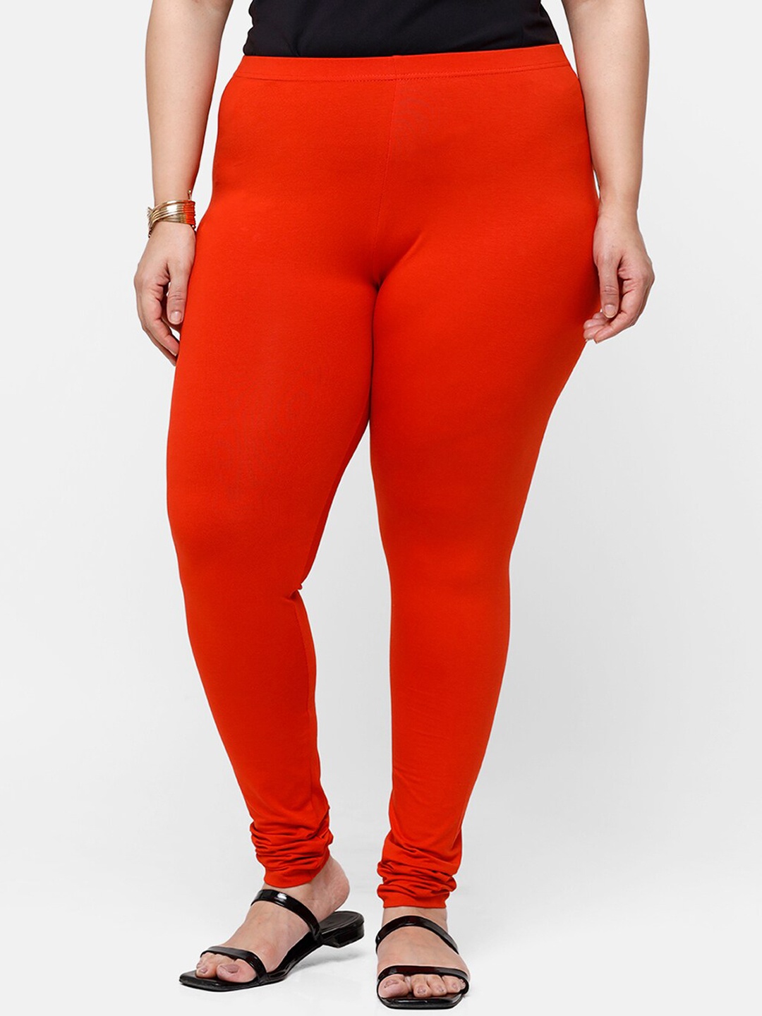 

De Moza Women Orange Solid Cotton Churidar Length Leggings