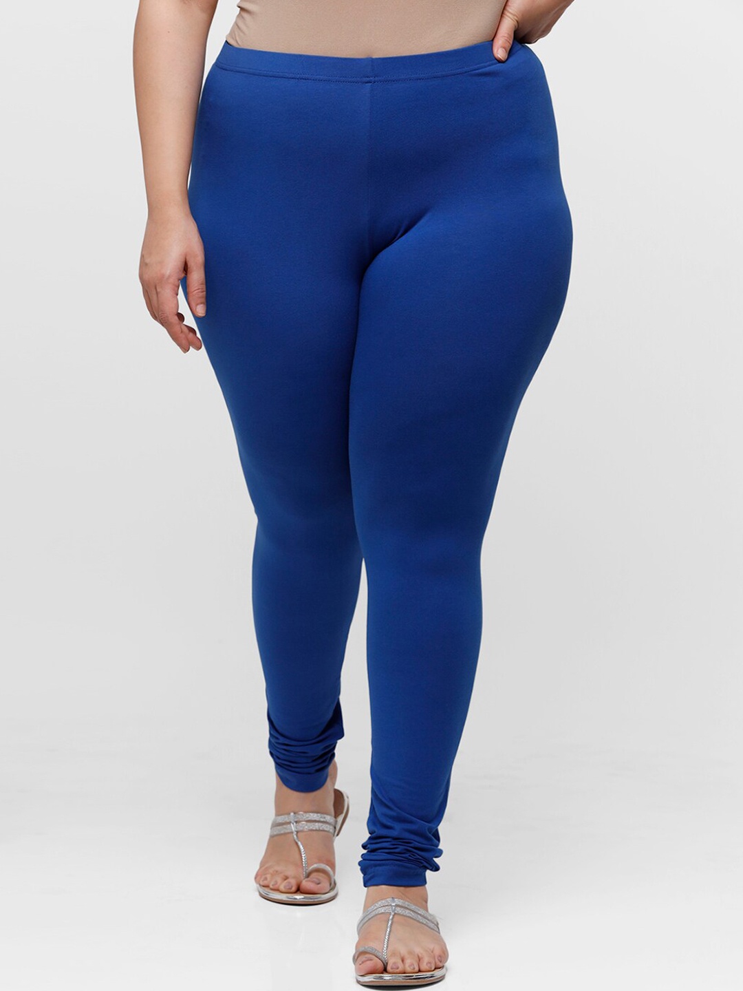 

De Moza Women Blue Solid Cotton Churidar-Length Leggings