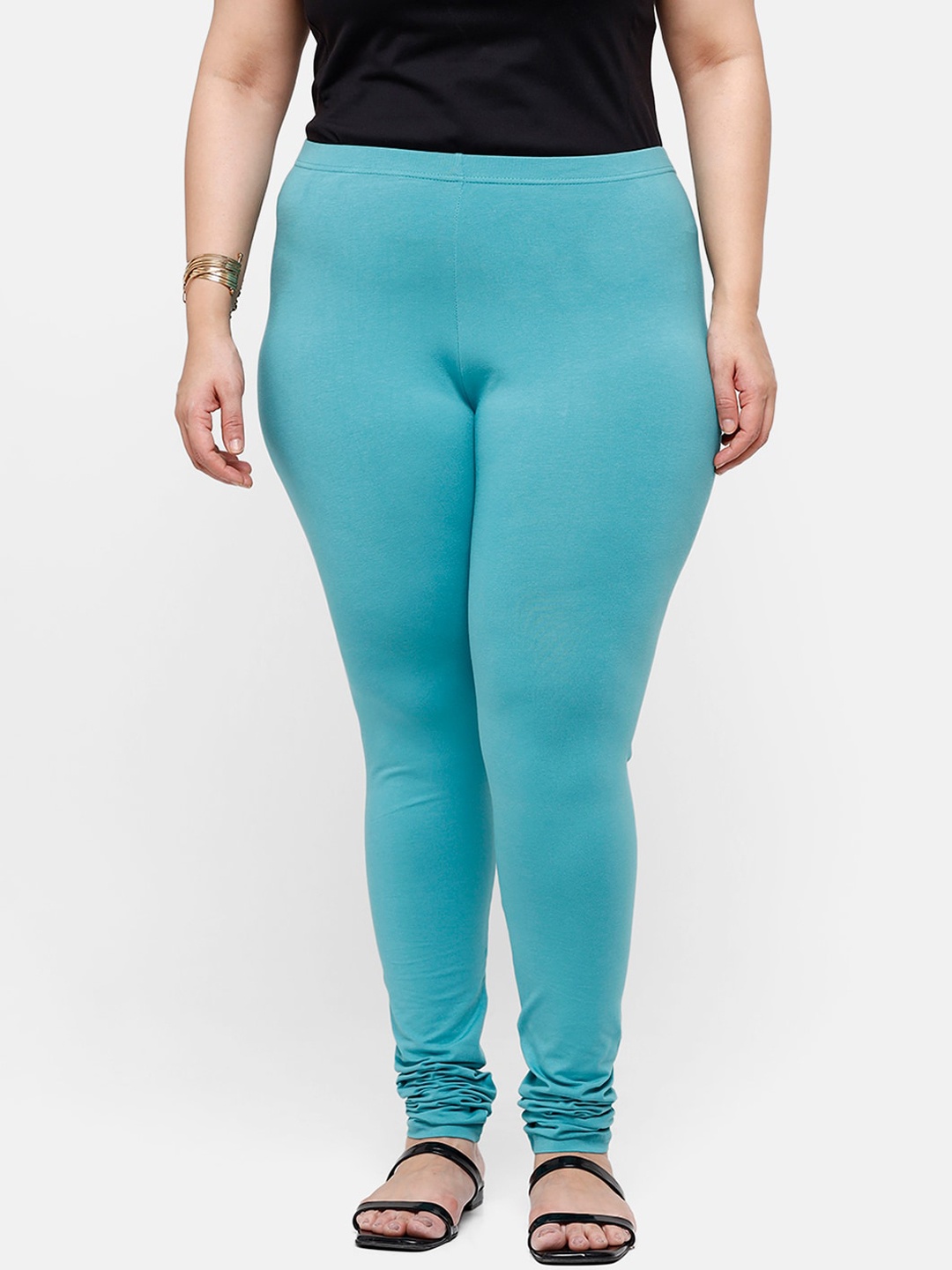 

De Moza Women Blue Solid Churidar-Length Cotton Leggings