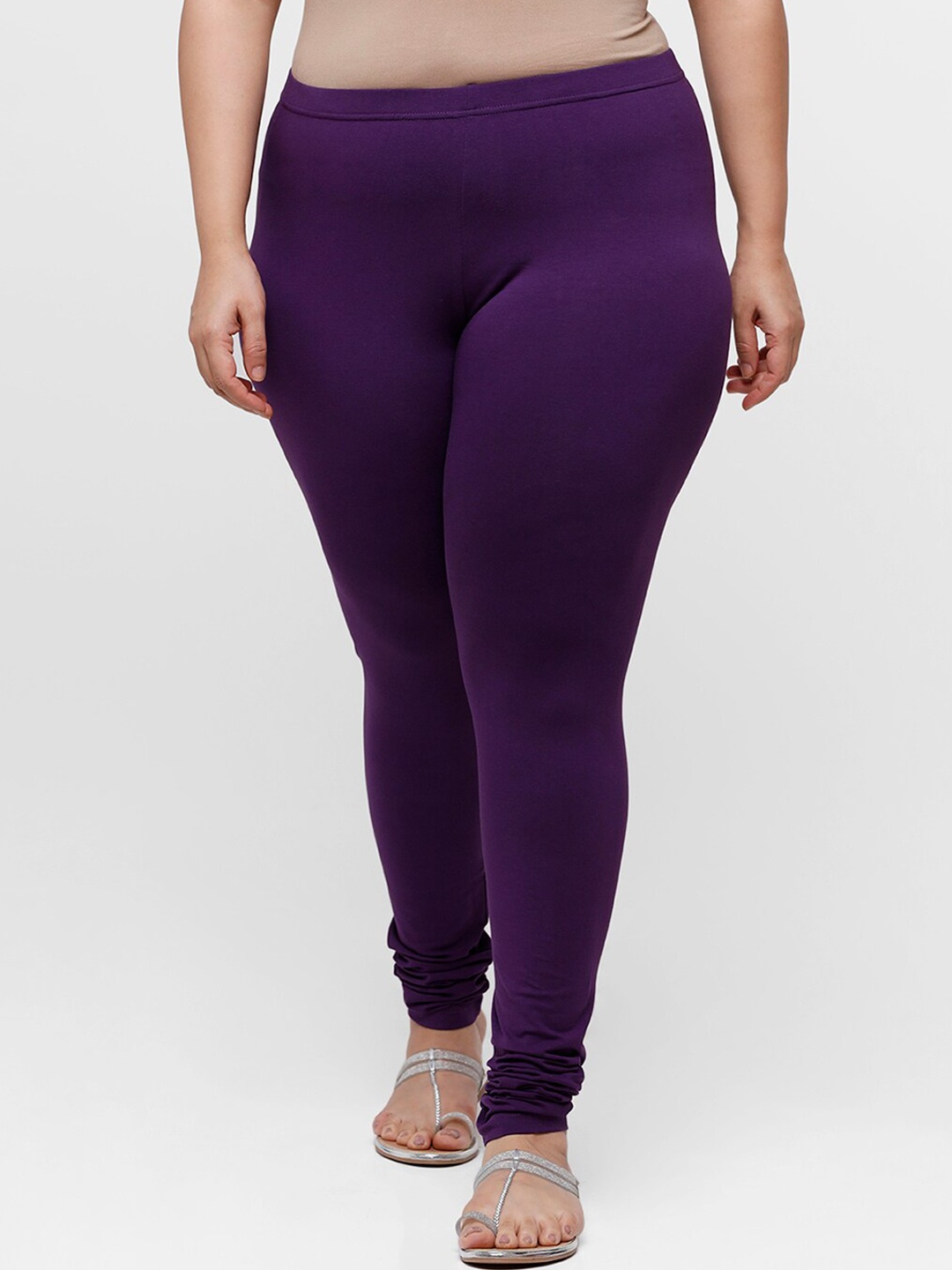 

De Moza Women Purple Solid Cotton Churidar-Length Leggings