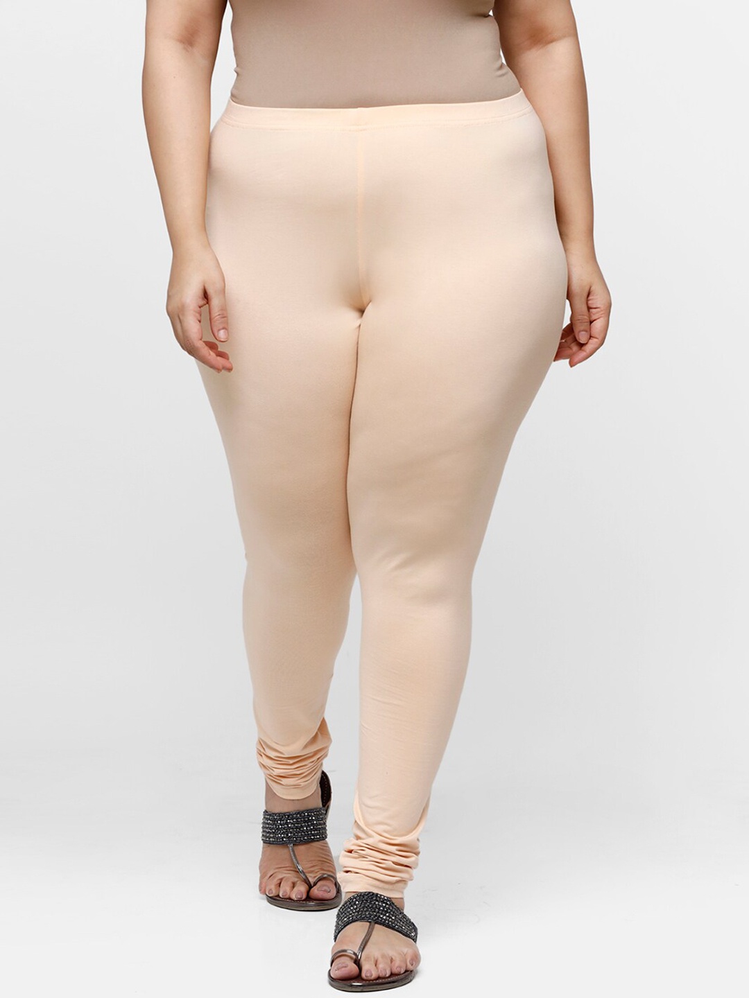 

De Moza Women Nude Solid Cotton Churidar-Length Leggings