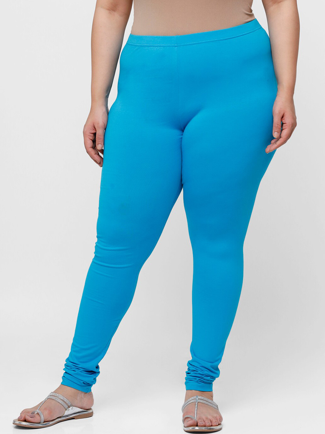 

De Moza Women Blue Solid Churidar-Length Cotton Leggings