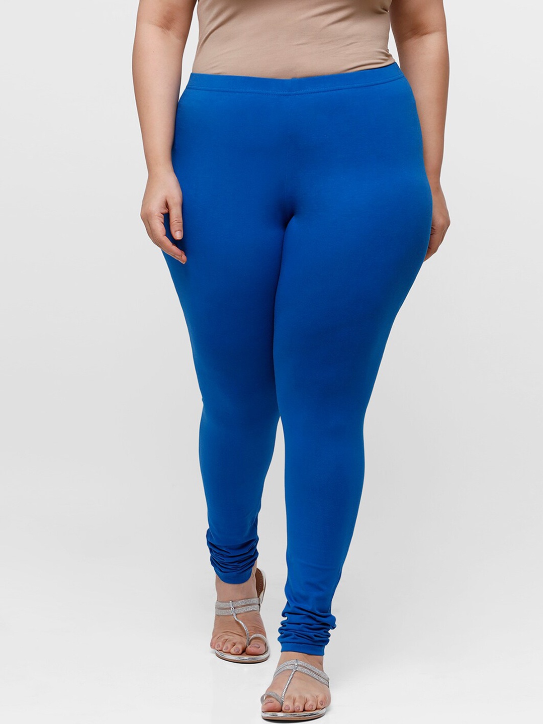 

De Moza Women Blue Solid Cotton Churidar-Length Leggings
