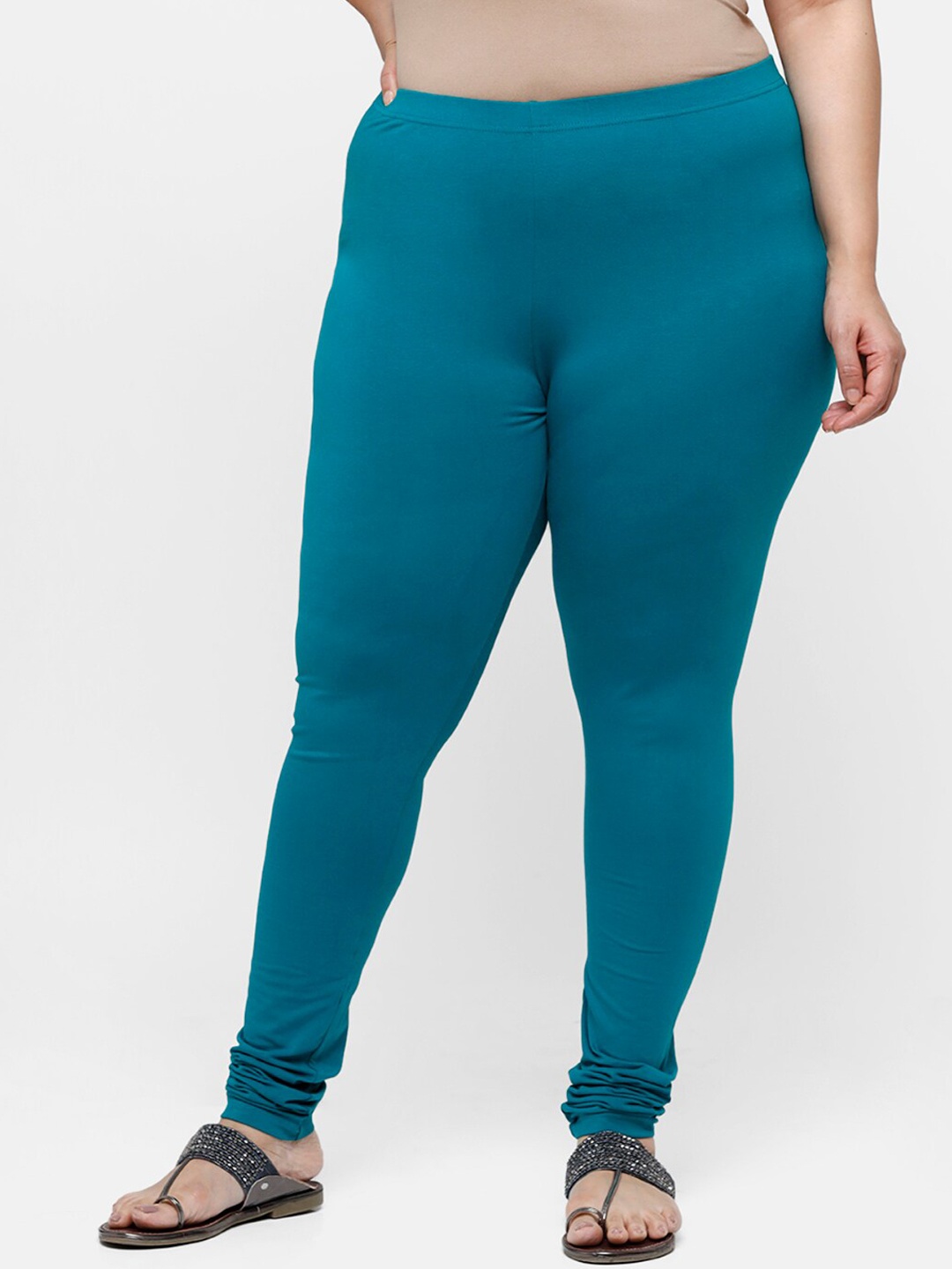 

De Moza Women Sea Green Solid Cotton Churidar-Length Leggings