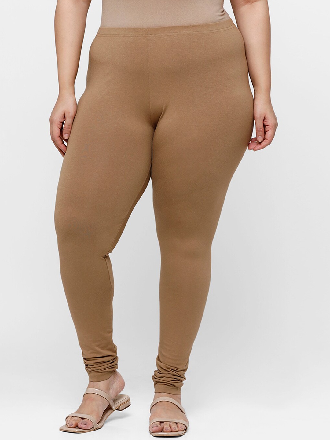 

De Moza Women Beige Solid Cotton Churidar-Length Leggings