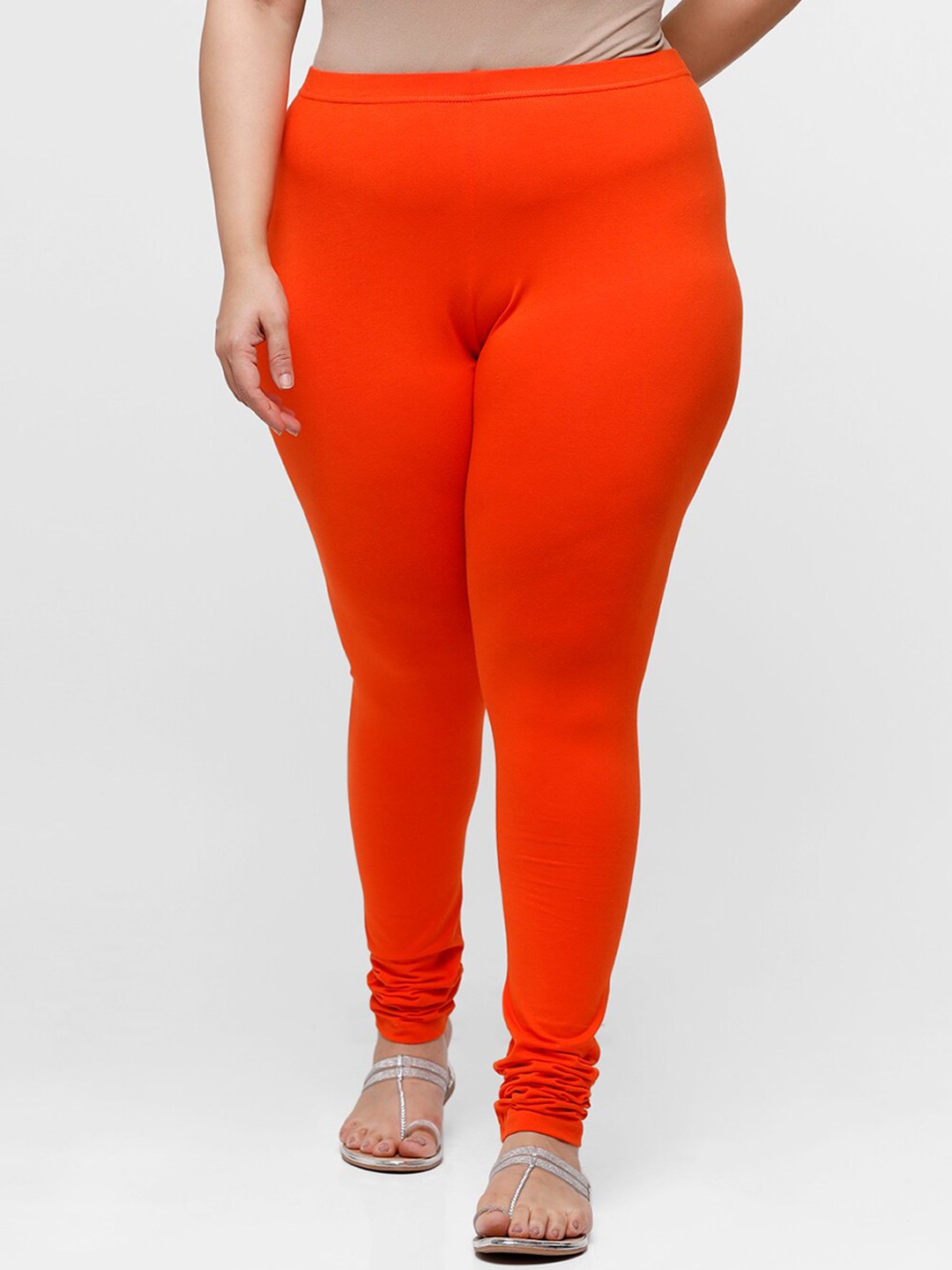 

De Moza Women Orange Solid Churidar-Length Cotton Leggings