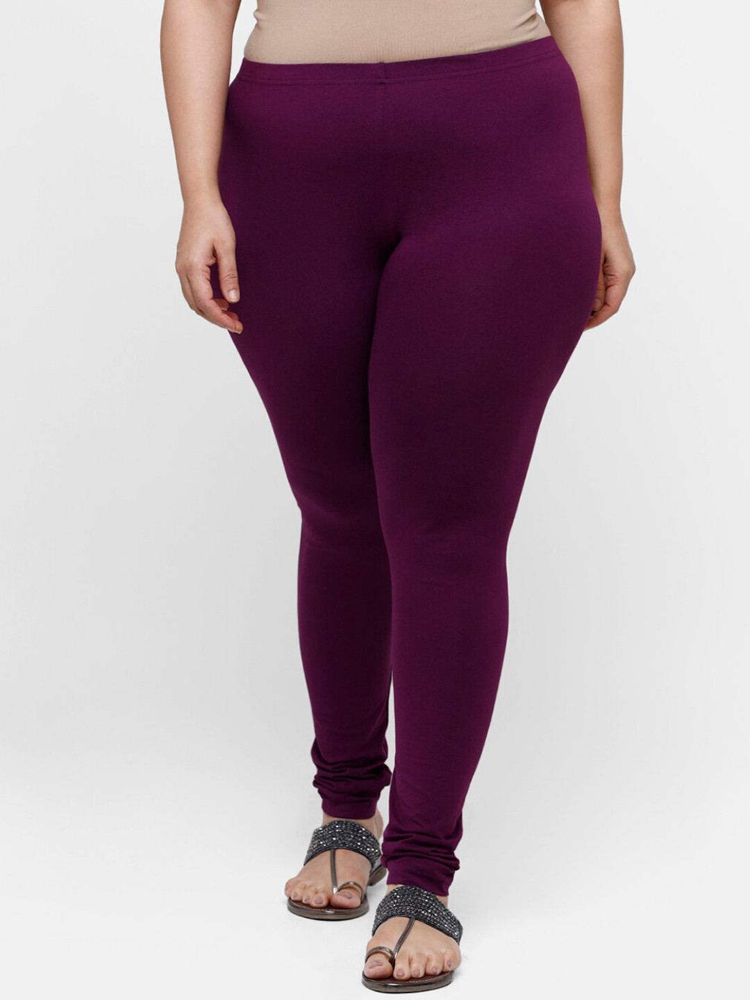 

De Moza Women Purple Solid Cotton Churidar-Length Leggings