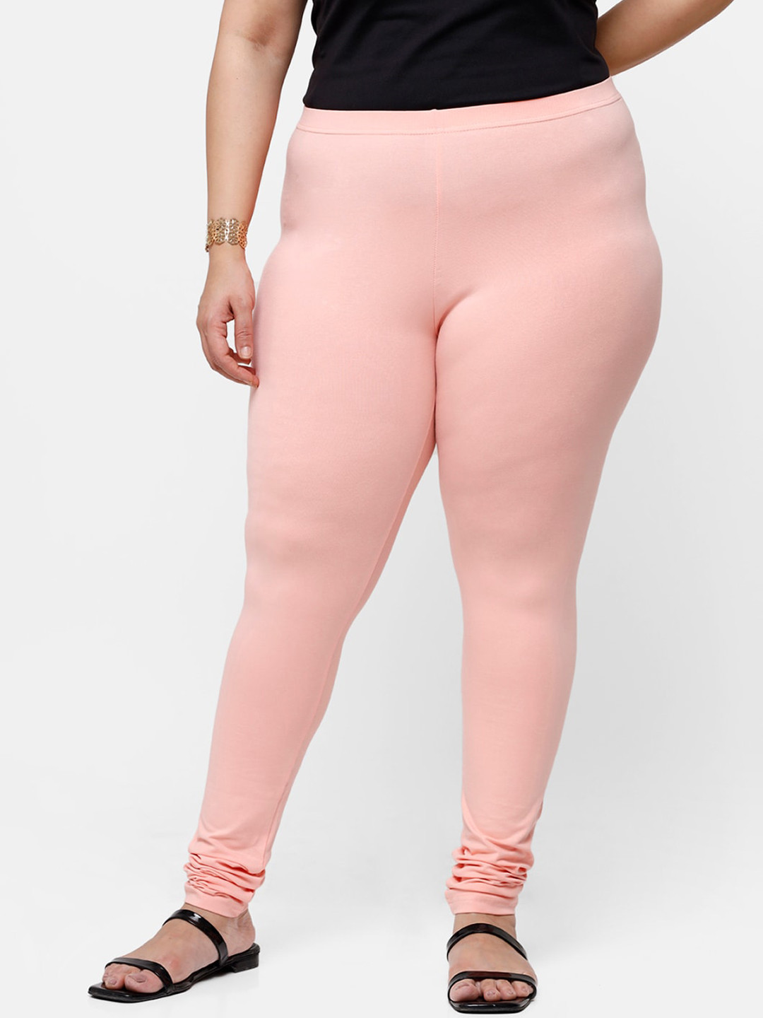 

De Moza Women Pink Solid Cotton Churidar-Length Leggings