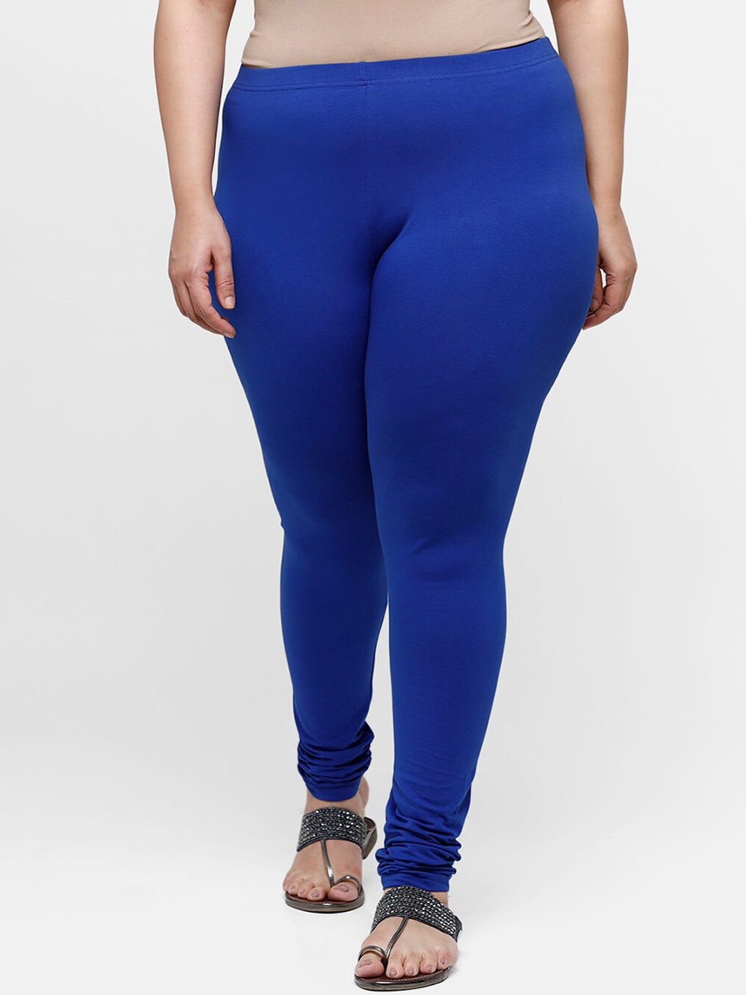 

De Moza Women Blue Solid Churidar-Length Cotton Leggings