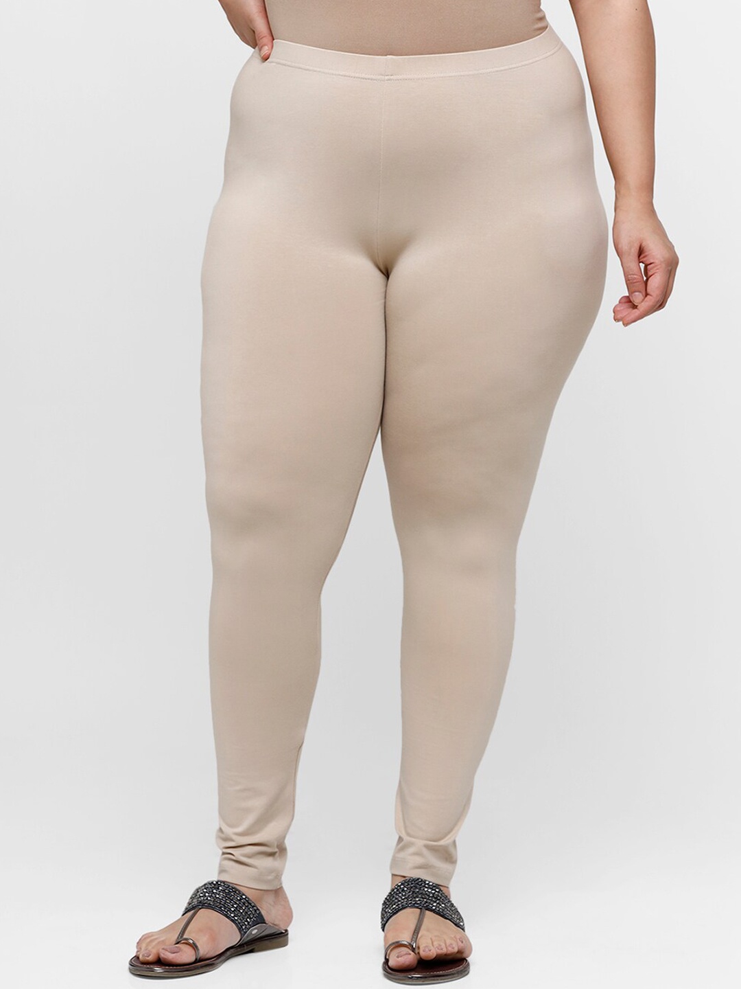 

De Moza Women Off White Solid Churidar-Length Cotton Leggings