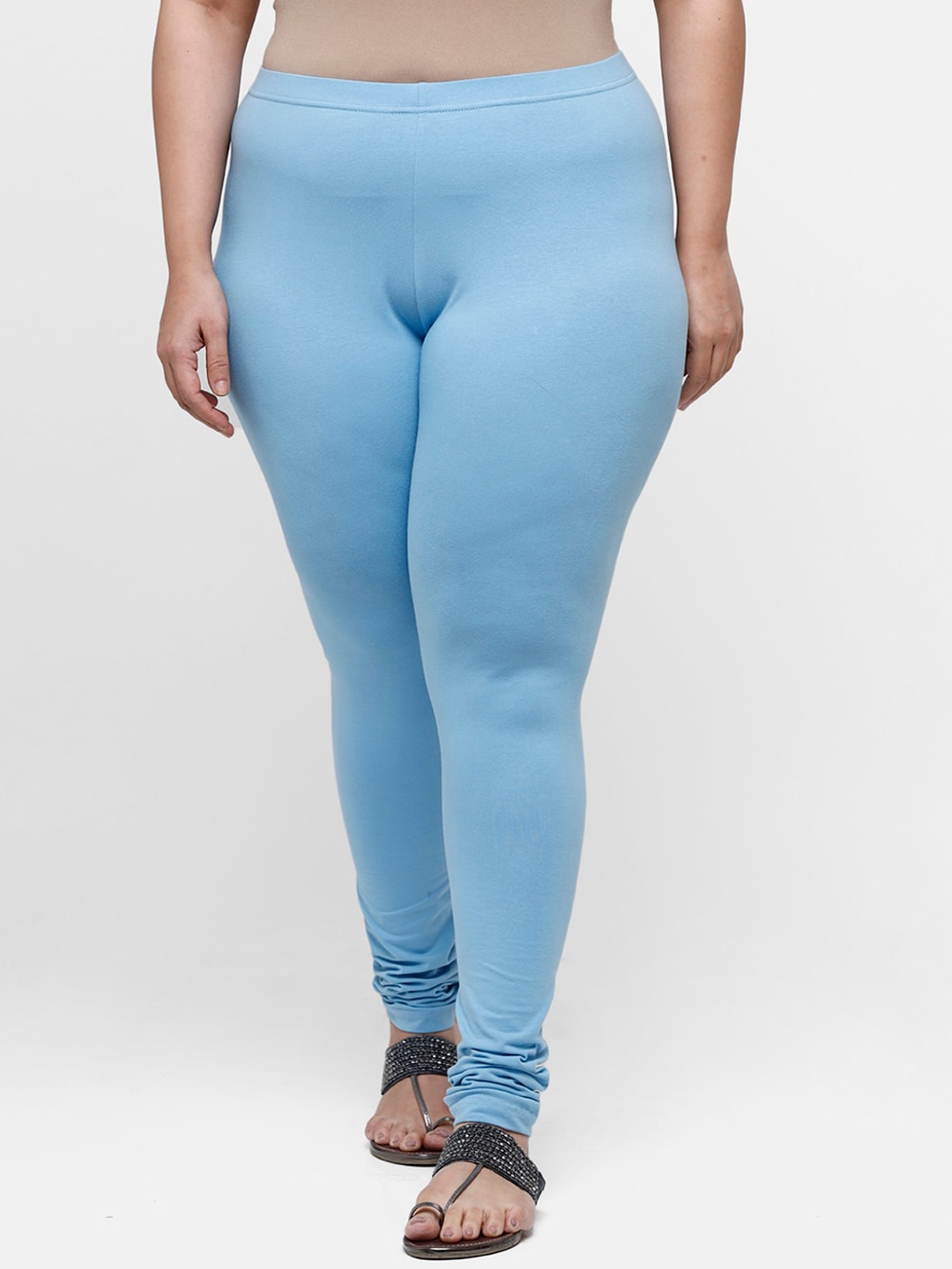 

De Moza Women Blue Solid Cotton Churidar-Length Leggings
